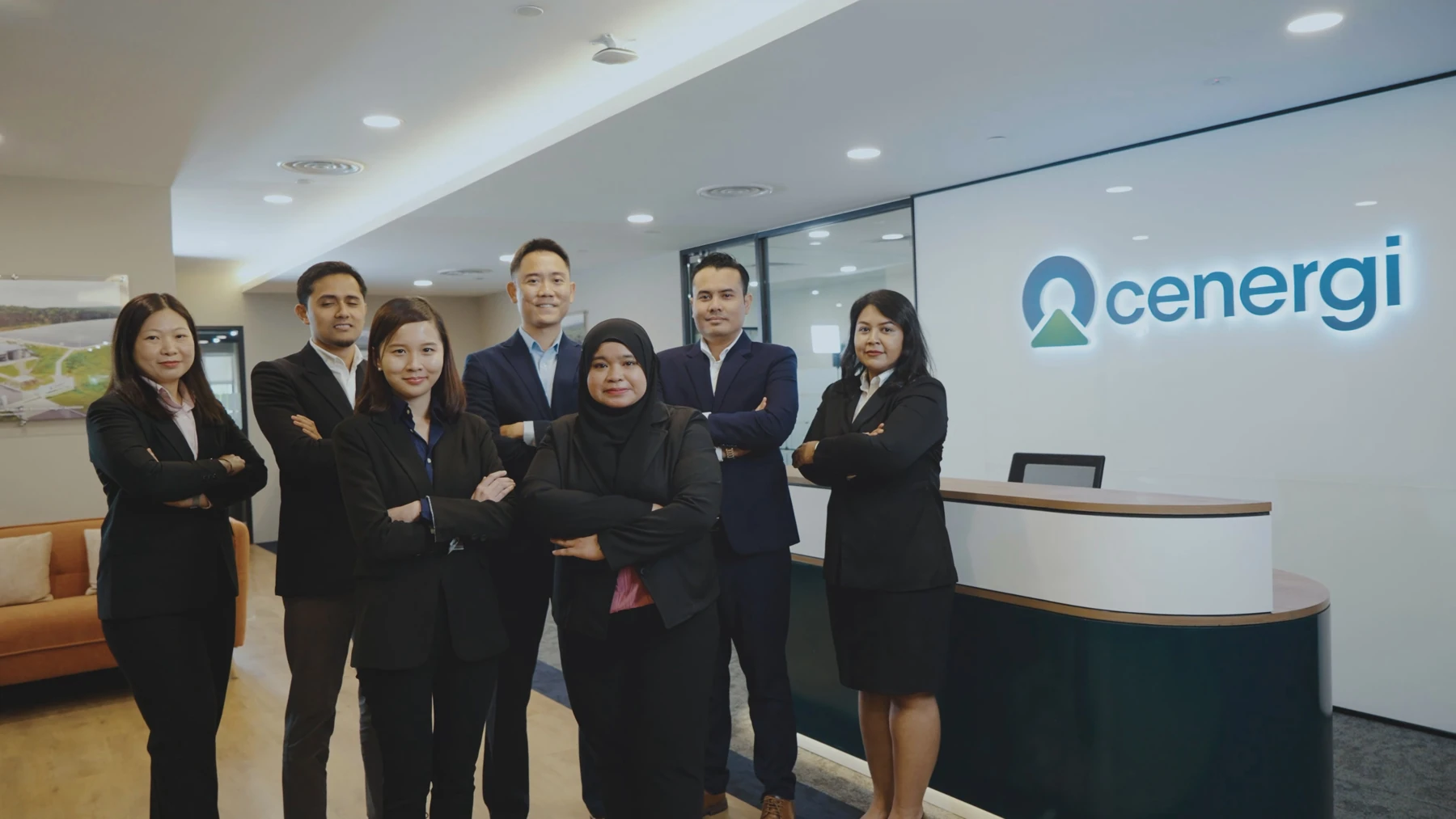 Cenergi team at the company reception, from the corporate video