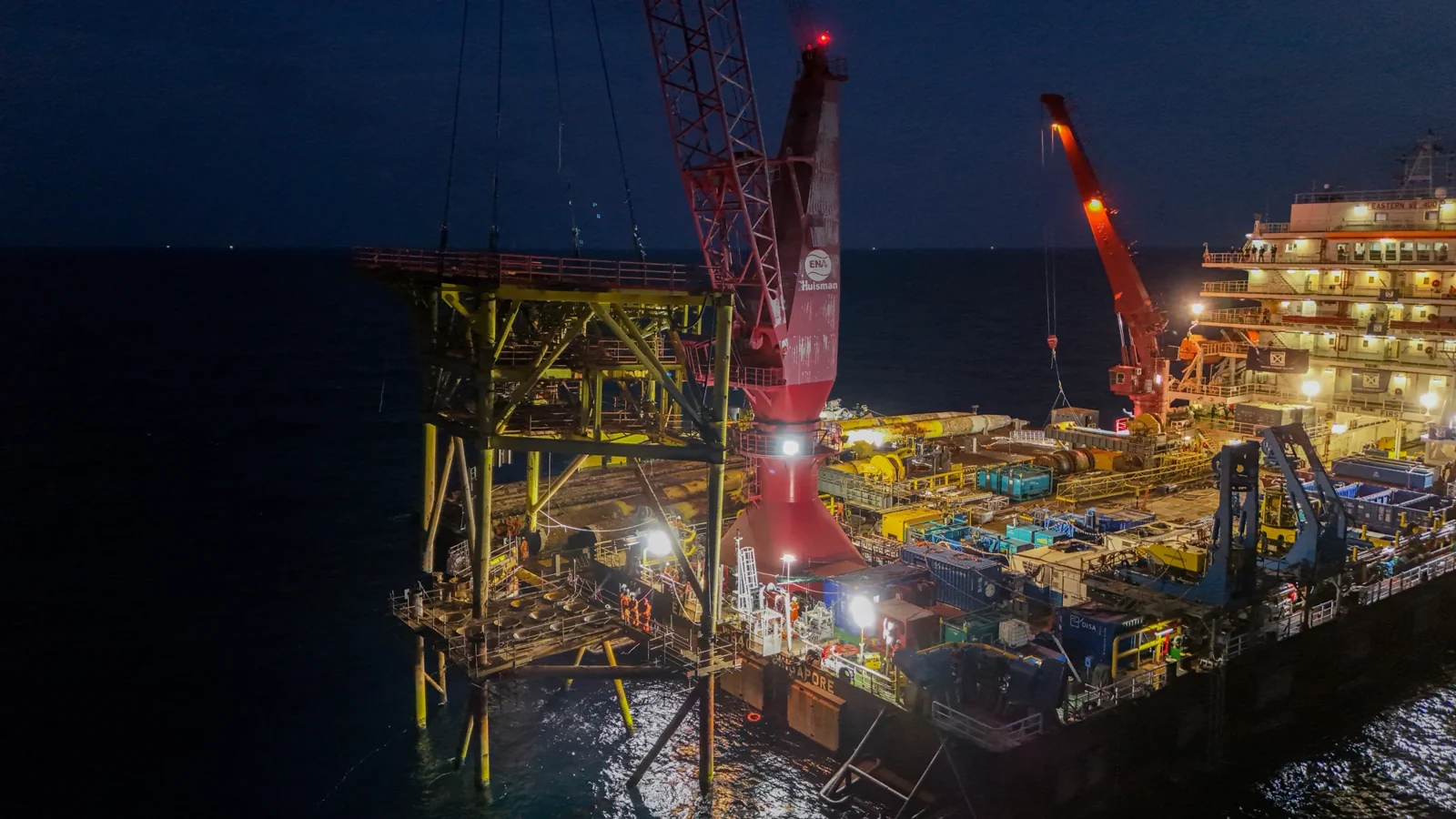 Night-time lifting activity beside the South Angsi Alpha platform